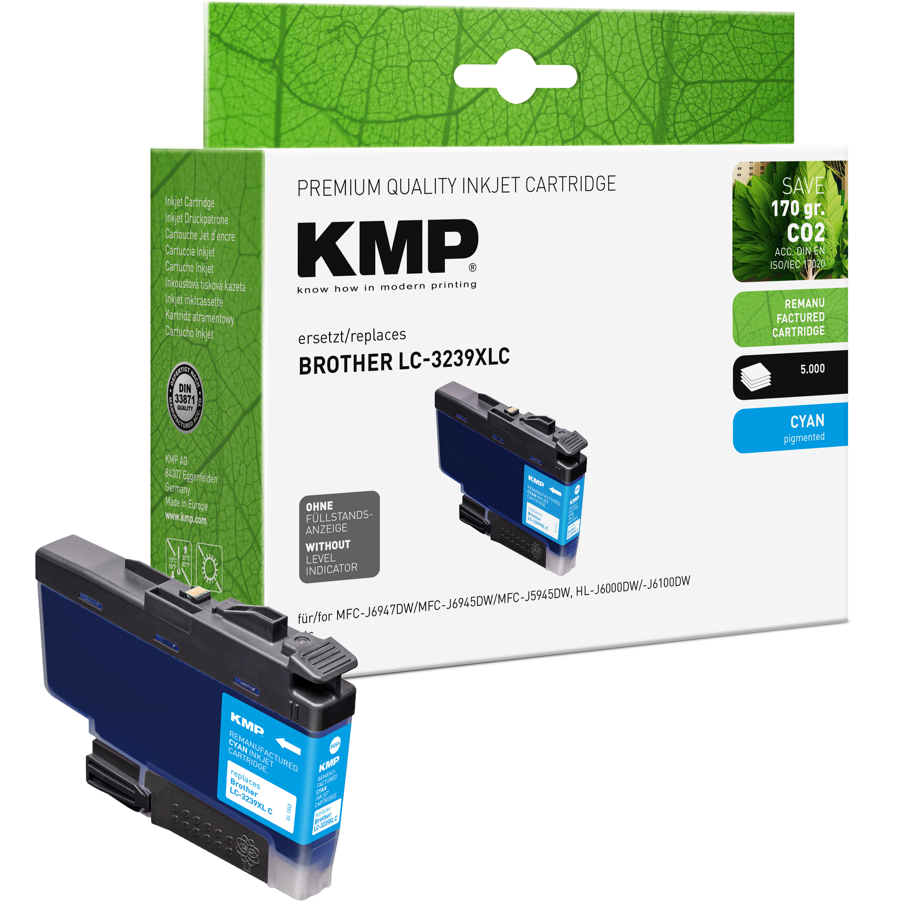 KMP B105 kompatibilní inkoustová kazeta Brother LC3239XLC, azurová