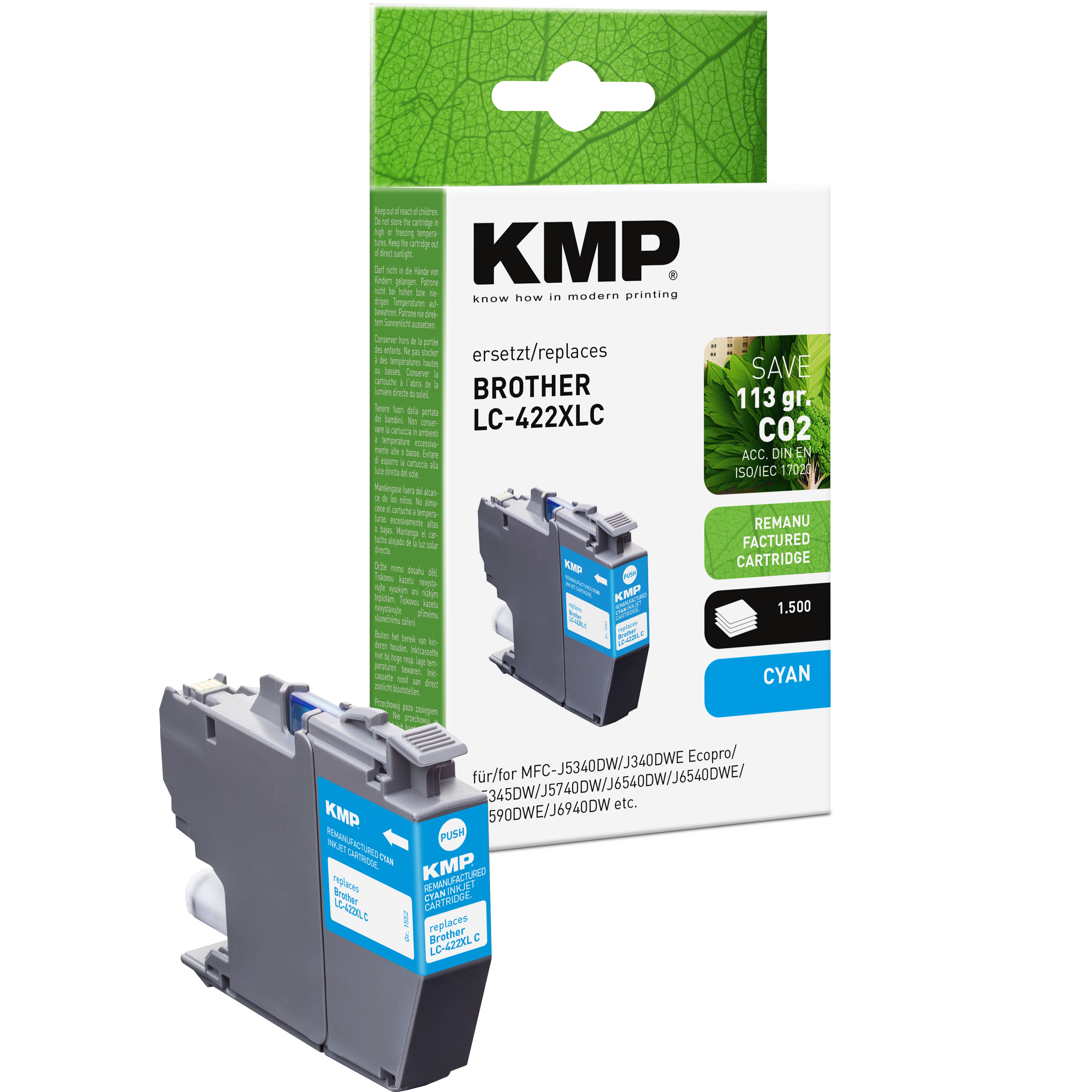 KMP B109 kompatibilní inkoustová kazeta Brother LC422XLC, azurová