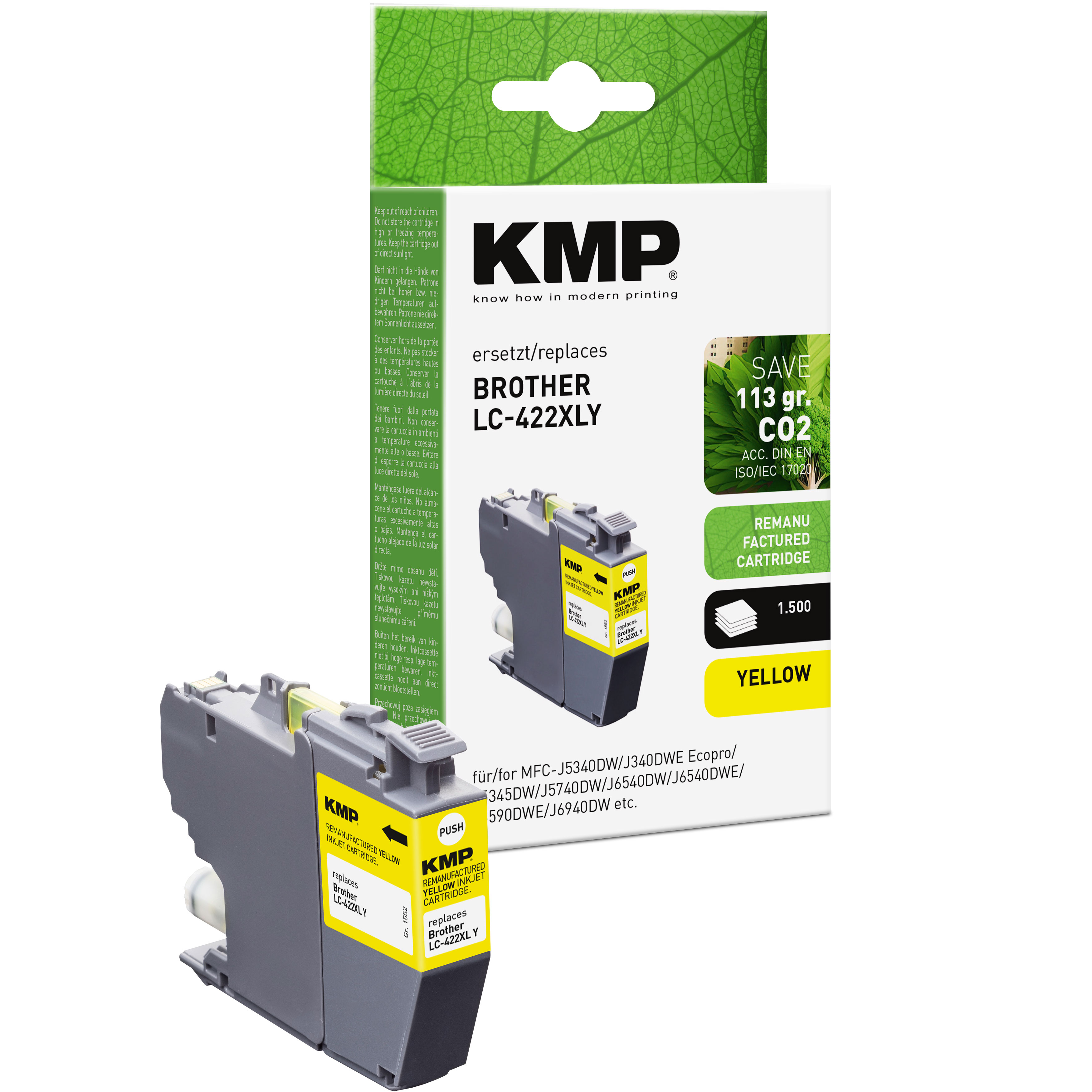 KMP B111 kompatibilní inkoustová kazeta Brother LC422XLY, žlutá